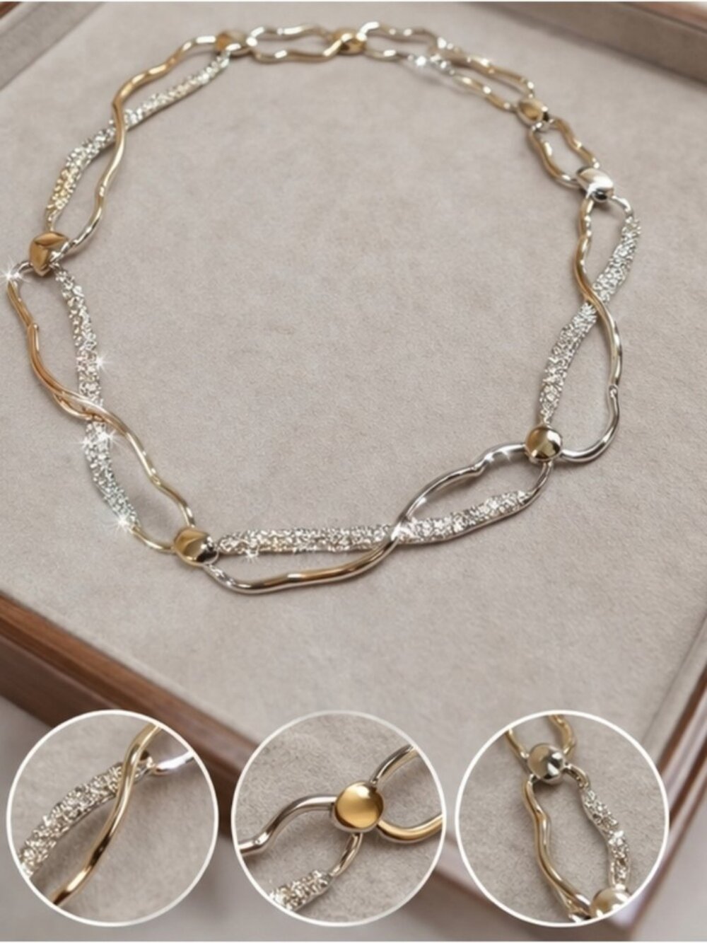 Elegant Silver -Tone Link Choker Necklace with Crystal Accents